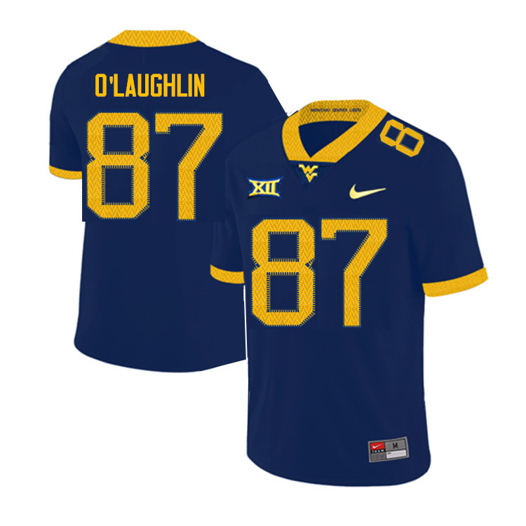 2019 Men #87 Mike O'Laughlin West Virginia Mountaineers College Football Jerseys Sale-Navy